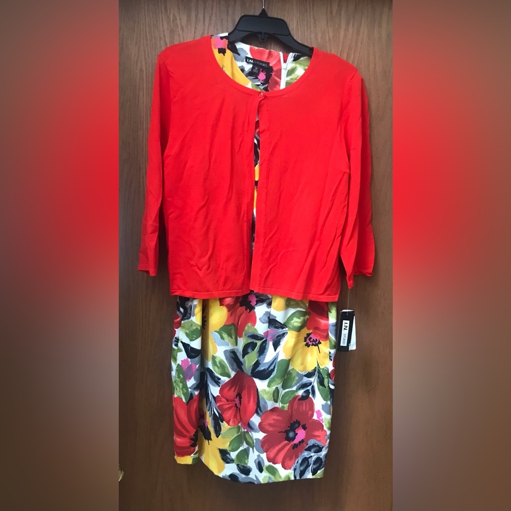 NWT I.N. Studio Sleeveless Colorful Sundress with Cardigan